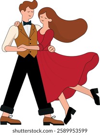 Beautiful loving couple dancing happy clipart cartoon illustration