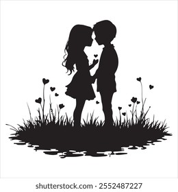 Beautiful loving couple is spending time, happy valentine's day Silhouette Vector, Couple People, art vector White Background