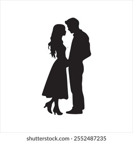 Beautiful loving couple is spending time, happy valentine's day Silhouette Vector, Couple People, art vector White Background