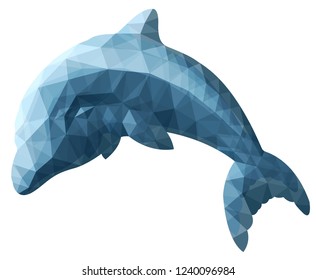 Beautiful low poly art with stylized dolphin on white background