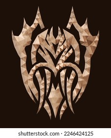 Beautiful low poly fantasy vector illustration with colorful brown gargoyle silhouette on the dark background
