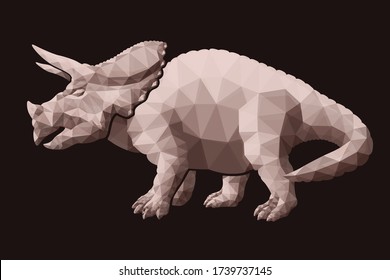 Beautiful low poly illustration with brown triceratops silhouette on the dark background