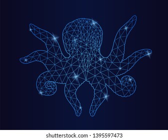 Beautiful low poly illustration with octopus starry silhouette in the sky