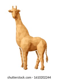 Beautiful low poly illustration with stylized orange giraffe silhouette isolated on the white background