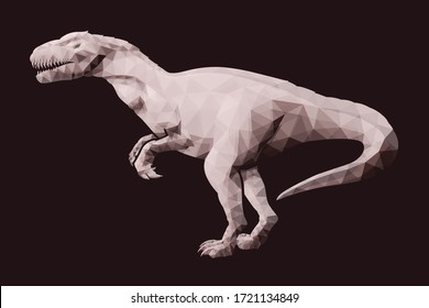 Beautiful low poly illustration with stylized pink dinosaur silhouette on the dark background