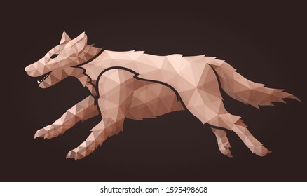 Beautiful low poly illustration with wolf silhouette on the brown background