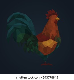 Beautiful low poly rooster.  Symbol of New Year. 2017. For prints, covers, posters, cards, gift design. EPS10 vector.