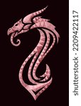 Beautiful low poly vector illustration with colorful red decorative crystal dragon head isolated on the dark background