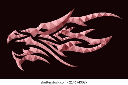 Hermosa ilustración vectorial de poli bajo con cabeza de dragón decorativa roja aislada en el fondo negro
