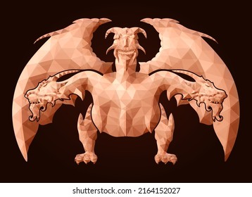 Beautiful low poly vector illustration with decorative three headed dragon silhouette on the dark background