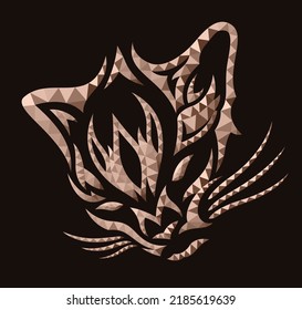 Hermosa ilustración vectorial de poli bajo con colorida forma decorativa de cabeza de gato en el fondo oscuro