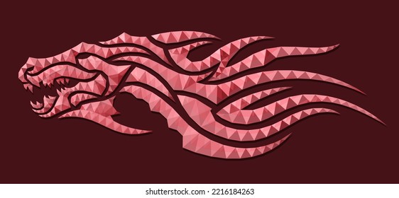 Hermosa ilustración vectorial de poli bajo con colorida cabeza de dragón decorativa roja aislada en el fondo púrpura
