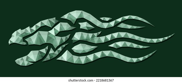 Beautiful low poly vector illustration with colorful green evil monster head on the dark background