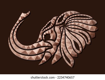 Beautiful low poly vector illustration with colorful brown decorative elephant head isolated on the dark background