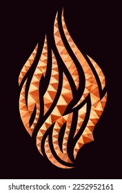 Hermosa ilustración vectorial de poli bajo con forma de llama de fuego brillante rojo colorido sobre el fondo oscuro