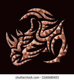 Beautiful low poly vector illustration with colorful brown rhino head on the black background