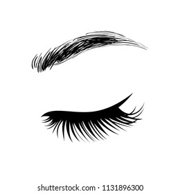 Beautiful lush eyelashes and brows. Beauty Logo. Vector illustration