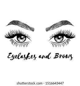 Beautiful lush eyelashes and brows. Beauty Logo. Vector illustration