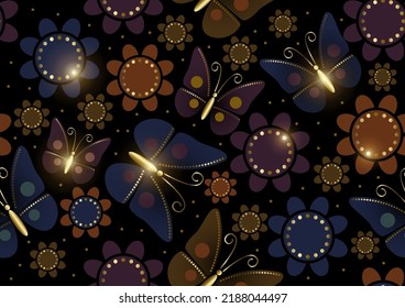 Schöne luxuriöse Schmetterlinge nahtlos Muster, Vektorgrafik