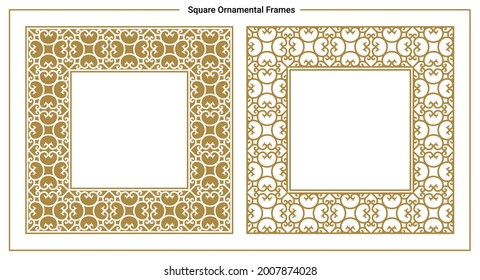 Schöne, luxuriöse quadratische Zierrahmen und -rahmen, die in einem eleganten, blumengeschmückten Stil, der von der orientalischen Architektur inspiriert ist, gezeichnet wurden.