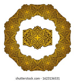 Beautiful luxury abstract illustration with golden wreath and paint brush isolated on white background