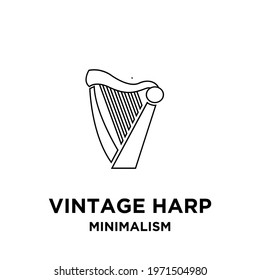 beautiful luxury classic harp line outline vector icon flat illustration design isolated background