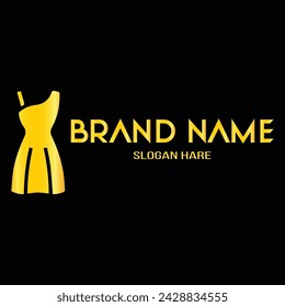 Beautiful Luxury Golden Fashion Women Dress logo with Black Background.