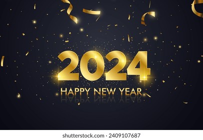 beautiful luxury happy new year 2024 with shiny golden and black background design