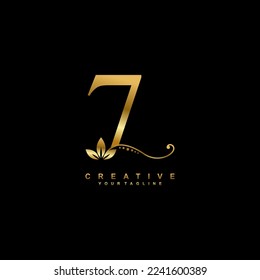 
beautiful luxury logo design golden number 7 with gorgeous flourish ornament. monogram typography number 7 with gold leaf and floral ornament decoration