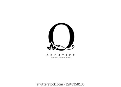 beautiful luxury logo design initial black letter O with gorgeous flourish ornament. monogram typography letter O with black leaf and floral ornament decoration