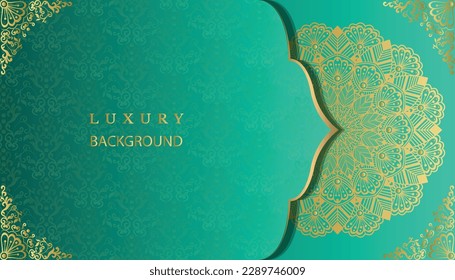 Schöner luxuriöser Mandala-Designhintergrund in goldener Farbe. Dekorative goldene Grußkarte.Design für Einladung, Hochzeitskarte, Diwali, Dekoration. Indien, Indien, Arabisch, Damaskus, Asien, Türkei, Dubai,