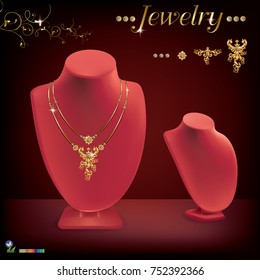 beautiful and luxury necklace with jewelry stand neck .illustration vector