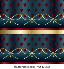 Beautiful Luxury pattern with heart and ribbon. Vector Illustration. For Art, Print, Fashion, Web design.