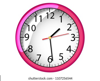 Beautiful luxury pink wall clock decoration for office or home isolated on white background