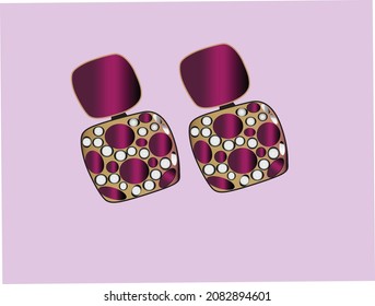 Beautiful luxury purple and gold hanging designer festive and party wear earring vector illustration.	