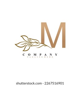 beautiful M logo design with luxury flower. Initial M monogram symbol. flourish logo. suitable for logos of beauty, spa,salon,boutique,company,business,hotel,brand,etc