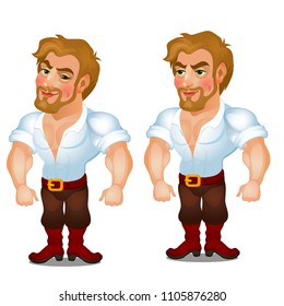 Beautiful macho man isolated on white background. Vector cartoon close-up illustration.