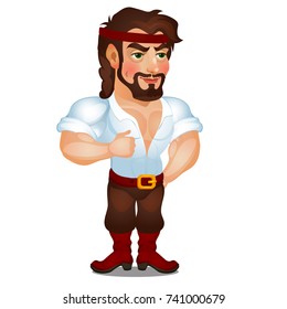 Beautiful macho man isolated on white background. Vector cartoon close-up illustration.