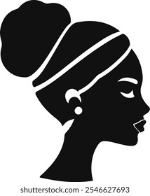 Beautiful madam woman face logo. Black and white Silhouette