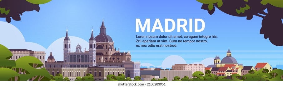 beautiful Madrid city business travel tourism concept cityscape with famous buildings horizontal
