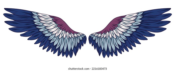Beautiful magic blue wings, vector illustration