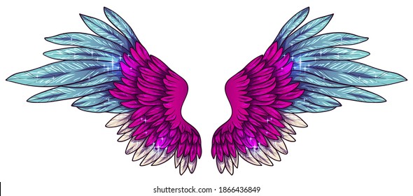 Beautiful magic bright pink magenta vector wings