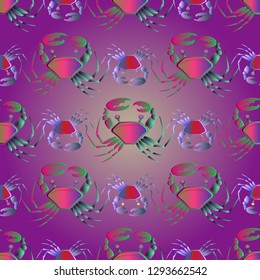 Beautiful magic crab multicolor background seamless.