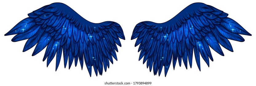 Beautiful magic deep blue background anel wings, vector