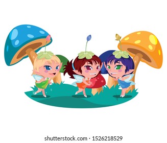 beautiful magic fairies in camp vector illustration design
