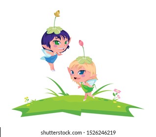 beautiful magic fairies in camp vector illustration design