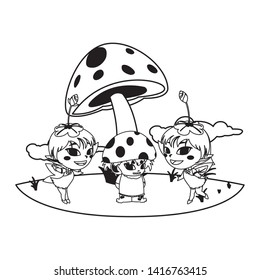 beautiful magic fairies with fungu elf in the garden