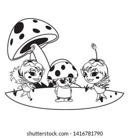 beautiful magic fairies with fungu elf in the garden