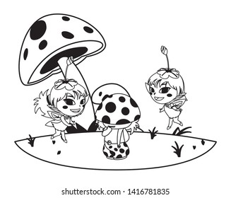 beautiful magic fairies with fungu elf in the garden
