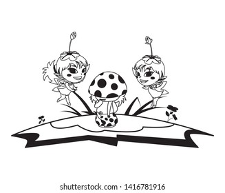 beautiful magic fairies with fungu elf in the garden